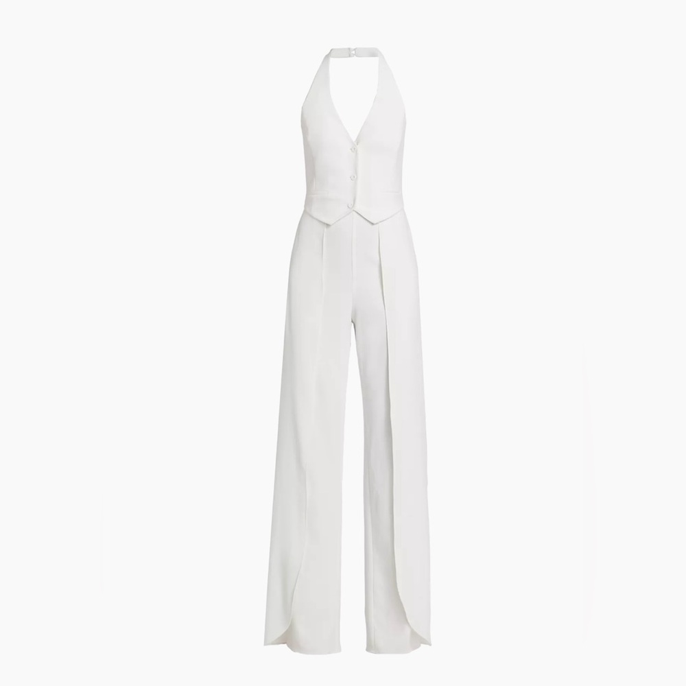 Alice + Olivia Robin Mixed-Media Halterneck Jumpsuit
